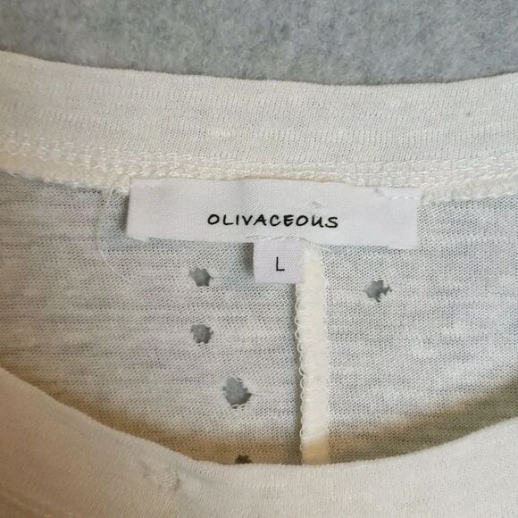 Olivaceous White Linen Blend Lace Up Tee Women's size L - Picture 3 of 5